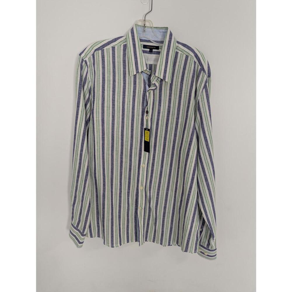 Concrete Men's Linen Shirt Size Large Cotton Colorful Striped Quiet Luxury